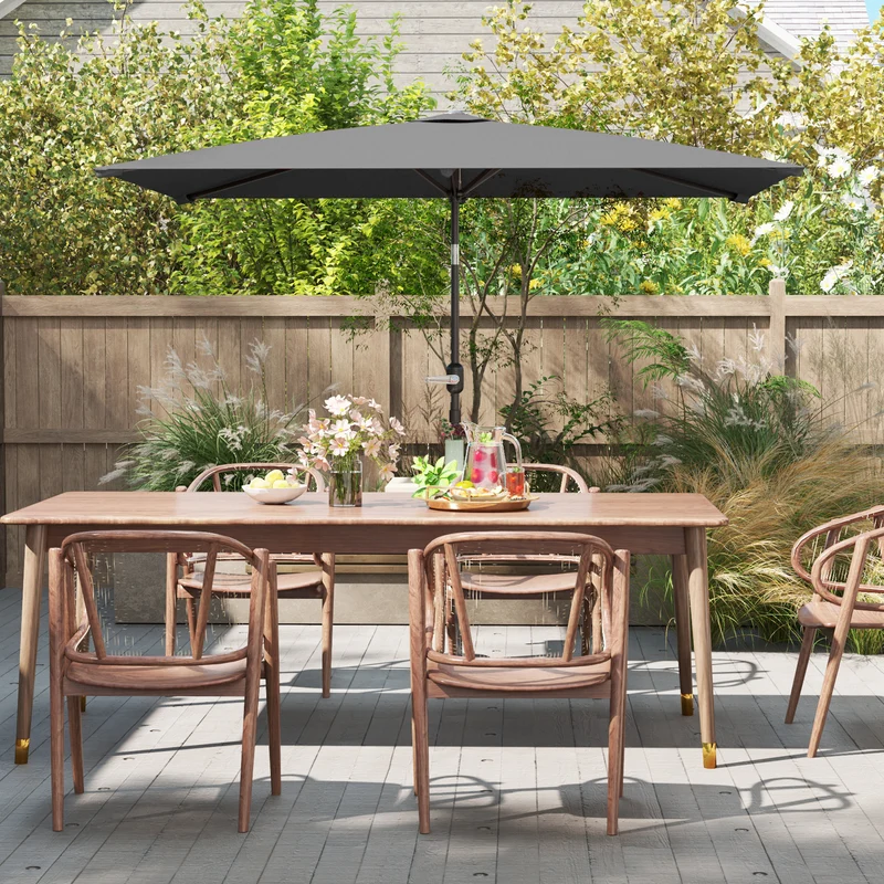 Outsunny Sombrilla de Terraza Exterior, 198x294 cm, Parasol de Terraza Exterior con Ángulo Ajustable, Manivela, Mástil de Aluminio Desmontable y Anti-UV, Sombrilla para Jardín, Patio, Gris Oscuro
