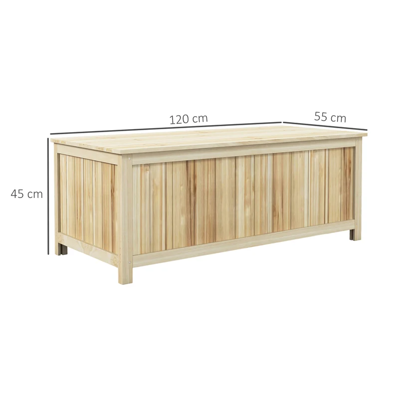 Outsunny Arcón Exterior de Madera, 172 L, Baúl Almacenaje Exterior con Tapa Abatible, Resistente a la Intemperie, para Jardín, Terraza, Patio, 120x55x45 cm, Madera Natural