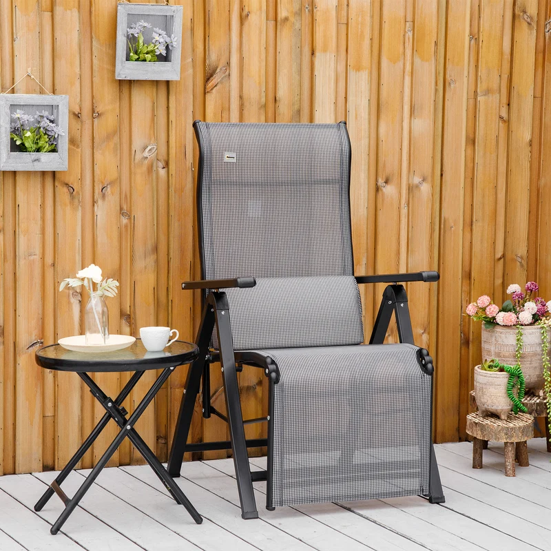 Outsunny Tumbona Plegable de Jardín, Tumbona Gravedad Cero con Respaldo Ajustable en 9 Posiciones, con Cojín, para Terraza, Piscina, Playa, Carga 150 kg, 70x65x111 cm, Gris