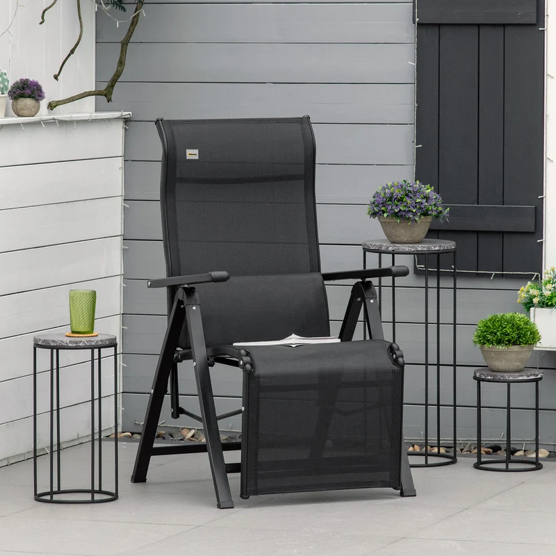 Outsunny Tumbona Plegable de Jardín, Tumbona Gravedad Cero con Respaldo Ajustable en 9 Posiciones, con Cojín, para Terraza, Piscina, Playa, Carga 150 kg, 70x65x111 cm, Negro