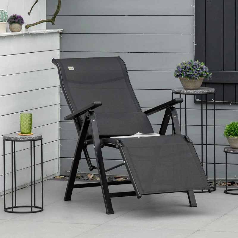 Outsunny Tumbona Plegable de Jardín, Tumbona Gravedad Cero con Respaldo Ajustable en 9 Posiciones, con Cojín, para Terraza, Piscina, Playa, Carga 150 kg, 70x65x111 cm, Negro