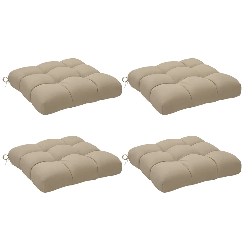 Outsunny Conjunto de Cojines para Sillas de Comedor 48x48x10 cm Juego de 4 Piezas Cojines para Sillas de Jardín Impermeable y Anti-UV con 2 Cordones de Fijación Caqui