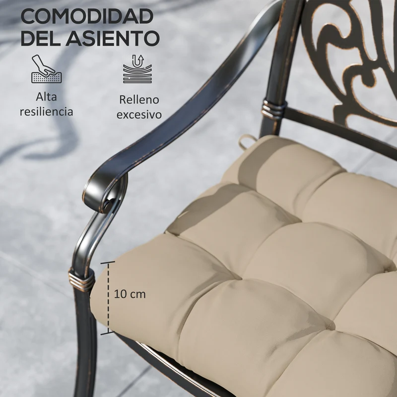 Outsunny Conjunto de Cojines para Sillas de Comedor 48x48x10 cm Juego de 4 Piezas Cojines para Sillas de Jardín Impermeable y Anti-UV con 2 Cordones de Fijación Caqui