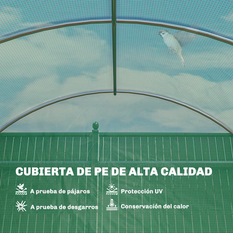 Outsunny Invernadero de Exterior 6x3x2 m, Invernadero de Túnel con Puerta con Bisagras, Ventanas de Malla, Cubierta PE 140g/m² y Marco de Acero Galvanizado, Anti-UV, Impermeable, para Cultivos, Verde