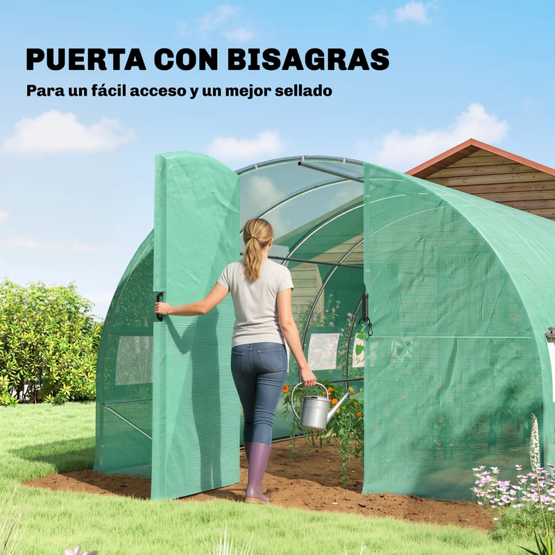 Outsunny Invernadero de Exterior 6x3x2 m, Invernadero de Túnel con Puerta con Bisagras, Ventanas de Malla, Cubierta PE 140g/m² y Marco de Acero Galvanizado, Anti-UV, Impermeable, para Cultivos, Verde