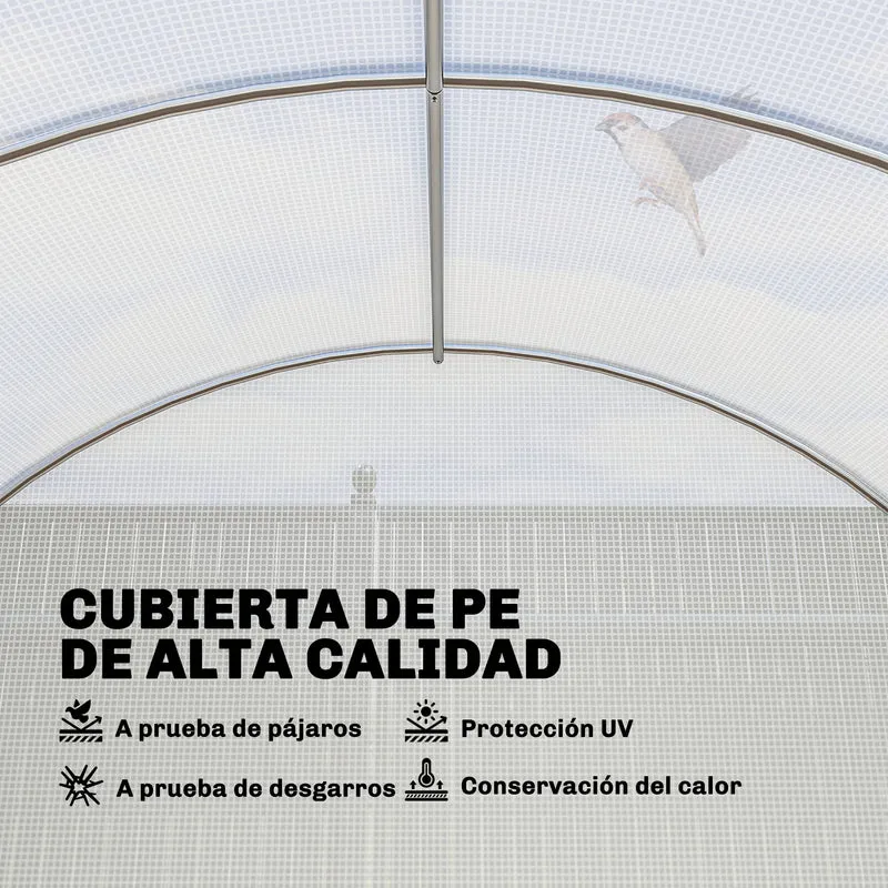 Outsunny Invernadero de Exterior 6x3x2 m, Invernadero de Túnel con Puerta con Bisagras, Ventanas de Malla, Cubierta PE 140g/m² y Marco de Acero Galvanizado, Anti-UV, Impermeable, para Cultivos, Blanco
