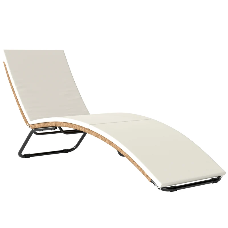 Outsunny Tumbona de Ratán en Forma de S, Tumbona de Jardín Exterior con Cojín, Asiento Transpirable y Estructura de Acero, Carga 120 kg, para Patio, Playa, Terraza y Piscina, Blanco Crema