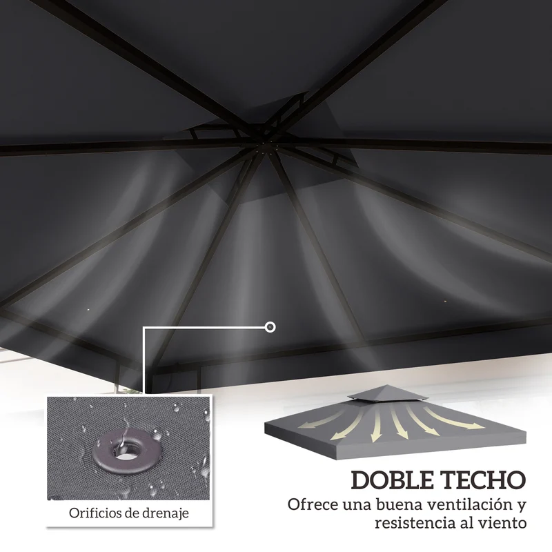Outsunny Techo de Repuesto para Cenador, 3x3 m, Cubierta de Repuesto con Techo Doble, 8 Orificios de Drenaje y Protección UV, SOLO Toldo de Recambio para Pabellón Gazebo, Gris Oscuro