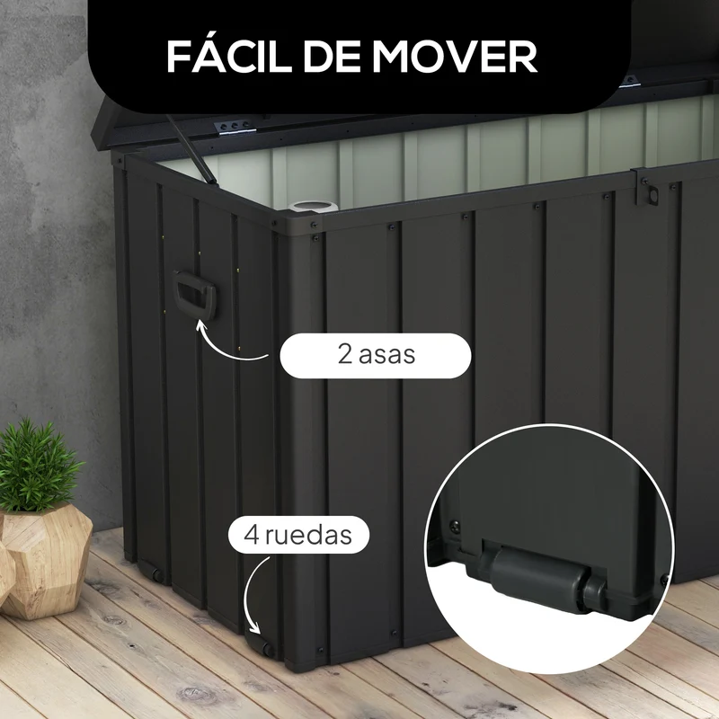 Outsunny Arcón Exterior Capacidad 450L, Baúl Almacenaje Exterior de Acero con 4 Ruedas, 2 Asas y Tapa Bloqueable, Resistente a la Intemperie, para Jardín, Terraza, Patio, 125,5x61,5x70 cm, Gris Oscuro