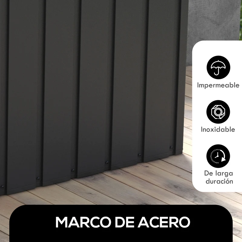 Outsunny Arcón Exterior Capacidad 450L, Baúl Almacenaje Exterior de Acero con 4 Ruedas, 2 Asas y Tapa Bloqueable, Resistente a la Intemperie, para Jardín, Terraza, Patio, 125,5x61,5x70 cm, Gris Oscuro