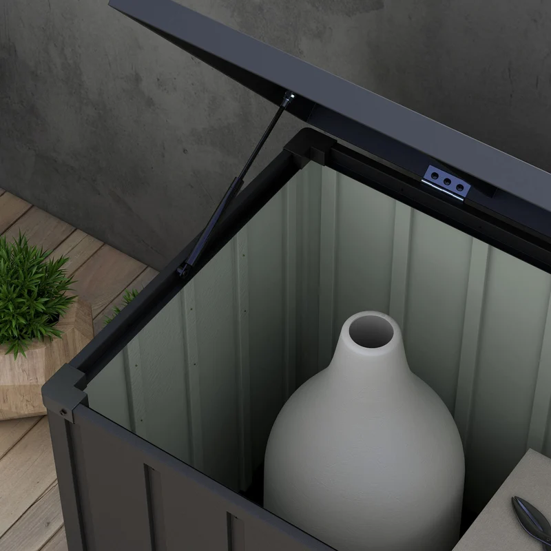 Outsunny Arcón Exterior Capacidad 450L, Baúl Almacenaje Exterior de Acero con 4 Ruedas, 2 Asas y Tapa Bloqueable, Resistente a la Intemperie, para Jardín, Terraza, Patio, 125,5x61,5x70 cm, Gris Oscuro