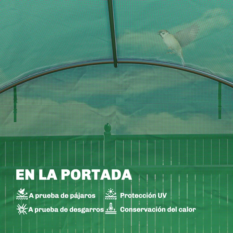 Outsunny Invernadero de Exterior 6x4x2 m, Invernadero de Túnel con 2 Varillas de Soporte, Puertas Enrollables, Ventanas de Malla, Cubierta PE y Marco de Acero Galvanizado, Anti-UV, Impermeable, Verde