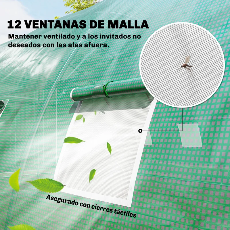 Outsunny Invernadero de Exterior 6x4x2 m, Invernadero de Túnel con 2 Varillas de Soporte, Puertas Enrollables, Ventanas de Malla, Cubierta PE y Marco de Acero Galvanizado, Anti-UV, Impermeable, Verde