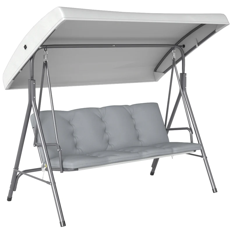 Outsunny Columpio de Jardín Exterior de 3 Plazas, Balancín de Jardín Exterior con Techo Ajustable y Marco de Acero, para Balcón, Terraza, Patio, Carga 210 kg, 172x110x156 cm, Gris Claro