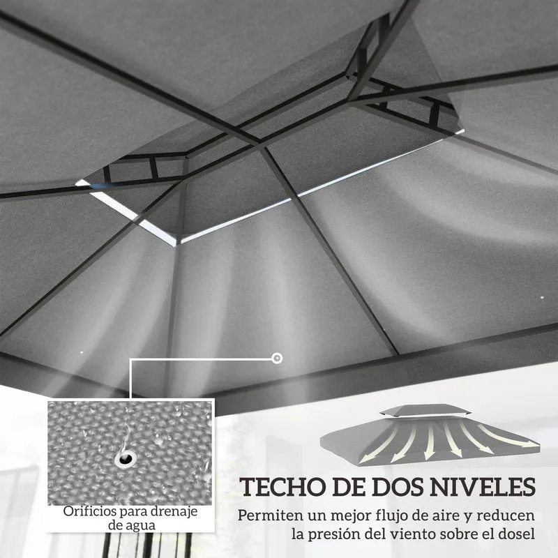 Outsunny Techo de Repuesto para Cenador, 4x3 m, Cubierta de Repuesto con Techo Doble, 10 Orificios de Drenaje y Protección UV, SOLO Toldo de Recambio para Pabellón Gazebo, Gris