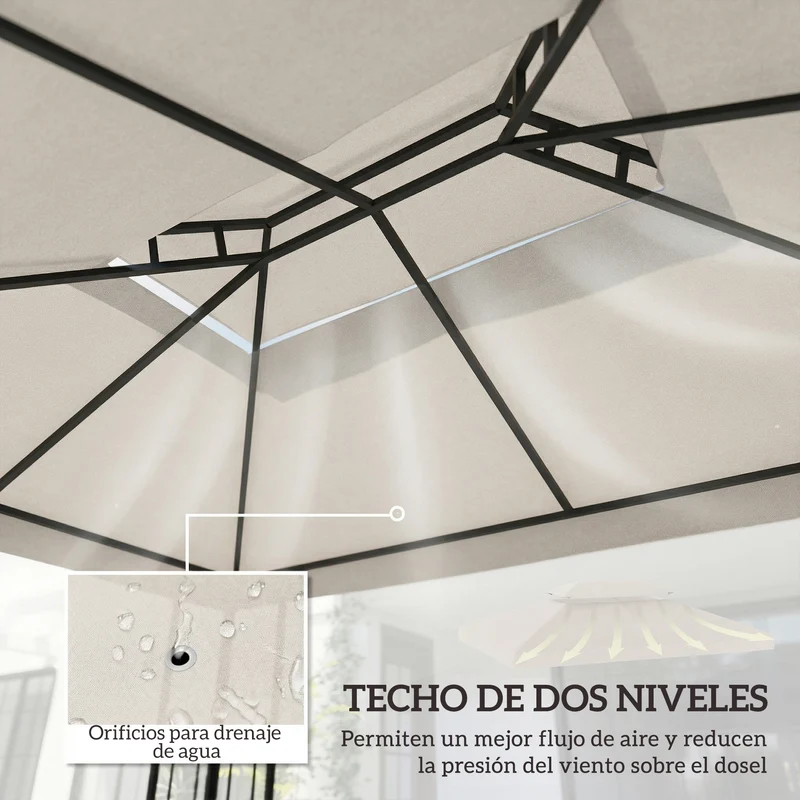 Outsunny Techo de Repuesto para Cenador, 4x3 m, Cubierta de Repuesto con Techo Doble, 10 Orificios de Drenaje y Protección UV, SOLO Toldo de Recambio para Pabellón Gazebo, Blanco Crema