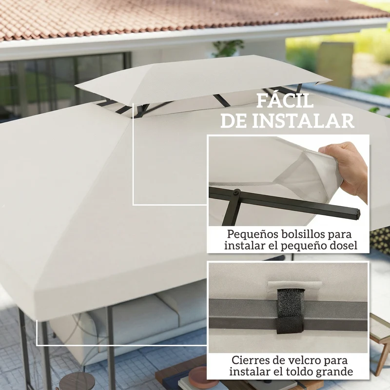 Outsunny Techo de Repuesto para Cenador, 4x3 m, Cubierta de Repuesto con Techo Doble, 10 Orificios de Drenaje y Protección UV, SOLO Toldo de Recambio para Pabellón Gazebo, Blanco Crema