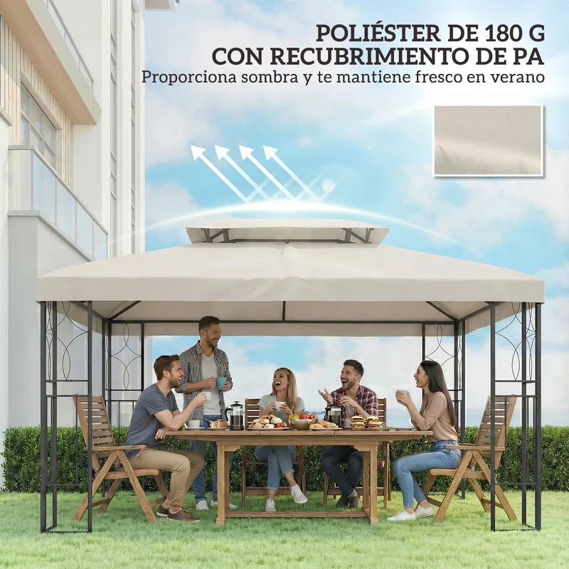 Outsunny Techo de Repuesto para Cenador, 4x3 m, Cubierta de Repuesto con Techo Doble, 10 Orificios de Drenaje y Protección UV, SOLO Toldo de Recambio para Pabellón Gazebo, Blanco Crema