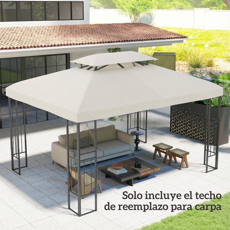Outsunny Techo de Repuesto para Cenador, 4x3 m, Cubierta de Repuesto con Techo Doble, 10 Orificios de Drenaje y Protección UV, SOLO Toldo de Recambio para Pabellón Gazebo, Blanco Crema