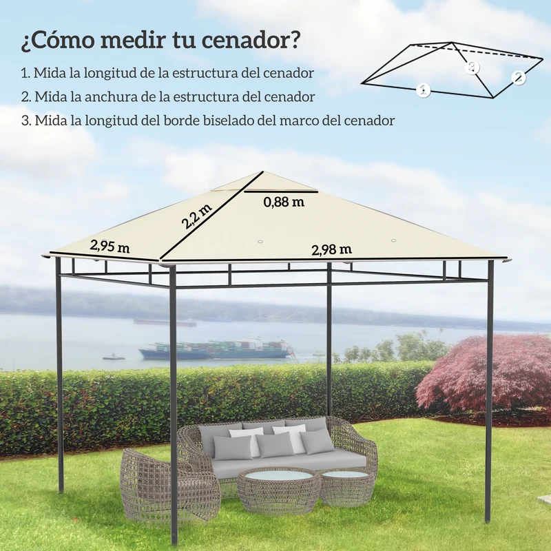 Outsunny Techo de Repuesto para Cenador, 3x3 m, Cubierta de Repuesto con 8 Orificios de Drenaje, Ventilación y Protección UV, SOLO Toldo de Recambio para Pabellón Gazebo, Blanco Crema