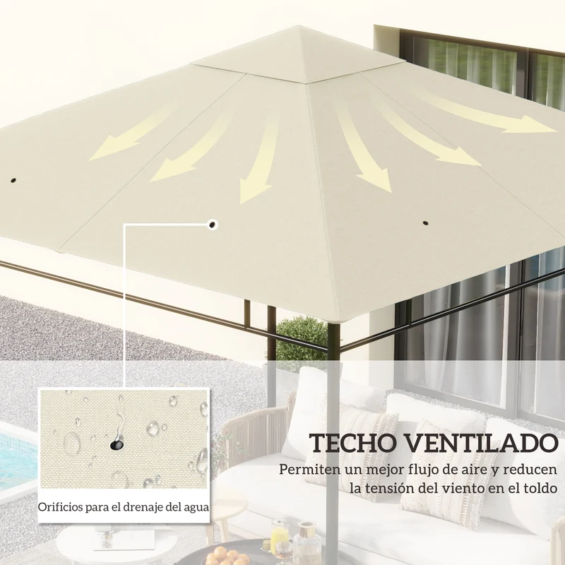 Outsunny Techo de Repuesto para Cenador, 3x3 m, Cubierta de Repuesto con 8 Orificios de Drenaje, Ventilación y Protección UV, SOLO Toldo de Recambio para Pabellón Gazebo, Blanco Crema