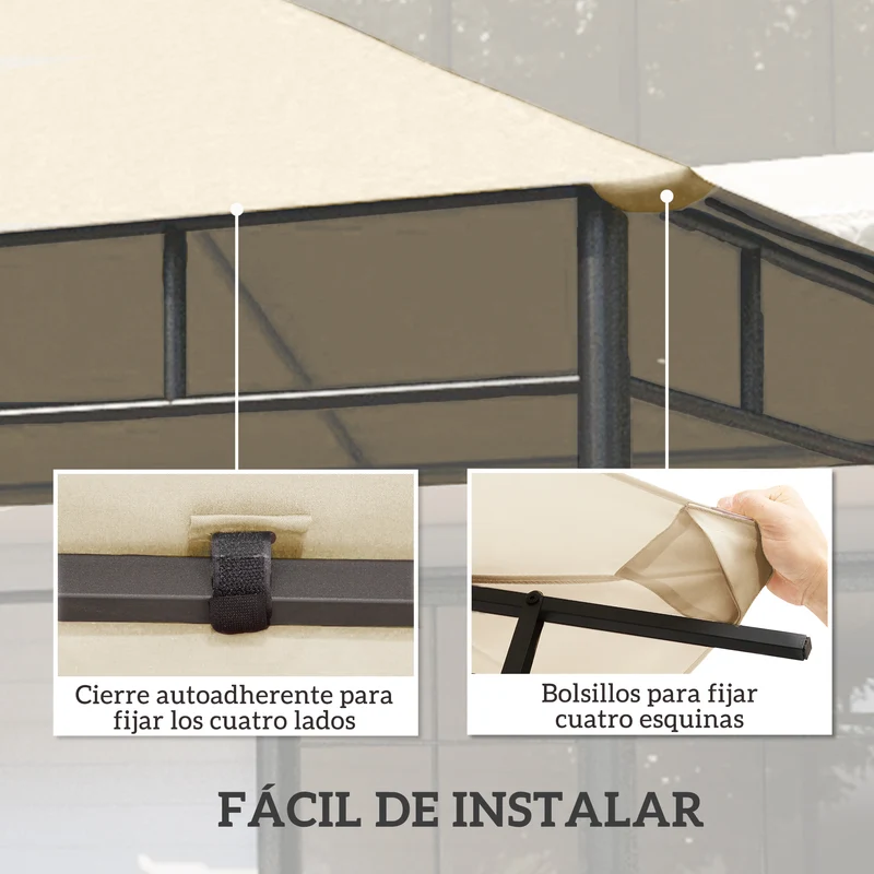 Outsunny Techo de Repuesto para Cenador, 3x3 m, Cubierta de Repuesto con 8 Orificios de Drenaje, Ventilación y Protección UV, SOLO Toldo de Recambio para Pabellón Gazebo, Blanco Crema