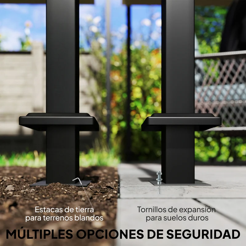 Outsunny Pérgola de Jardín 6x3 m con Techo Retráctil, Cenador de Jardín con Protección UPF50+, Drenaje, Estructura Metálica, Pabellón para Patio, Terraza, Exterior, Gris Oscuro