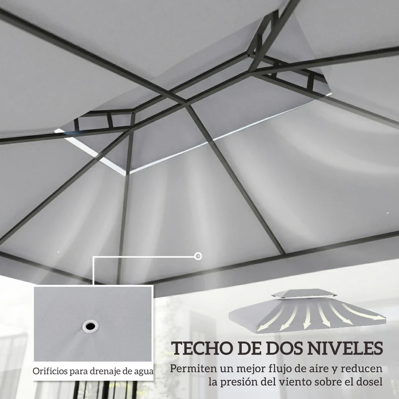 Outsunny Techo de Repuesto para Cenador, 4x3 m, Cubierta de Repuesto con Techo Doble, 10 Orificios de Drenaje y Protección UV, SOLO Toldo de Recambio para Pabellón Gazebo, Gris Claro