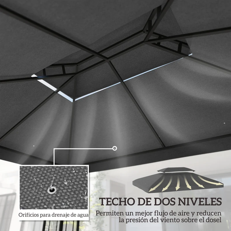 Outsunny Techo de Repuesto para Cenador, 4x3 m, Cubierta de Repuesto con Techo Doble, 10 Orificios de Drenaje y Protección UV, SOLO Toldo de Recambio para Pabellón Gazebo, Gris Oscuro