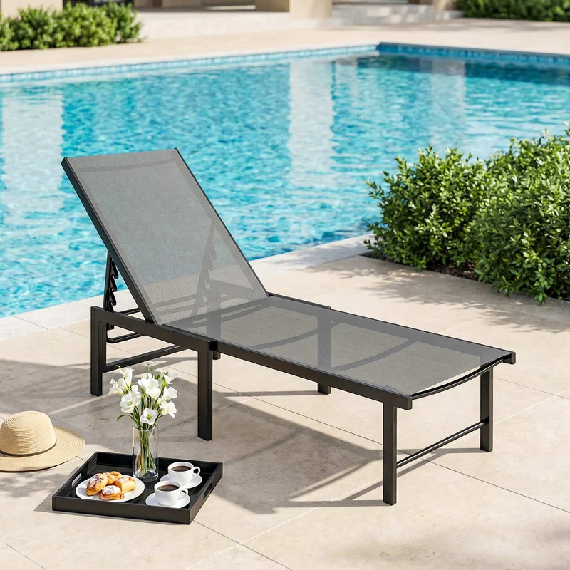 Outsunny Tumbona Jardín Exterior, Tumbona Reclinable con Respaldo Ajustable en 5 Niveles y Estructura de Acero, Impermeable, Carga 120 kg, para Patio, Terraza, Balcón, 166x60x84 cm, Gris