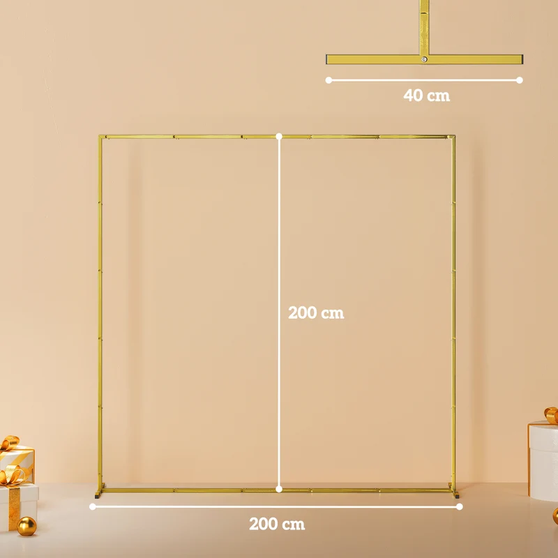 Outsunny Arco de Jardín para Rosas de Metal, 200x200 cm, Arco de Boda Cuadrado con Estacas en Forma de U, Resistente a la Intemperie, para Plantas Trepadoras, para Decoración Patio Terraza, Dorado