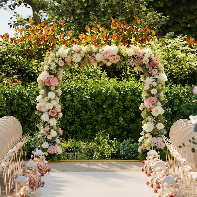 Outsunny Arco de Jardín para Rosas de Metal, 200x200 cm, Arco de Boda Cuadrado con Estacas en Forma de U, Resistente a la Intemperie, para Plantas Trepadoras, para Decoración Patio Terraza, Dorado