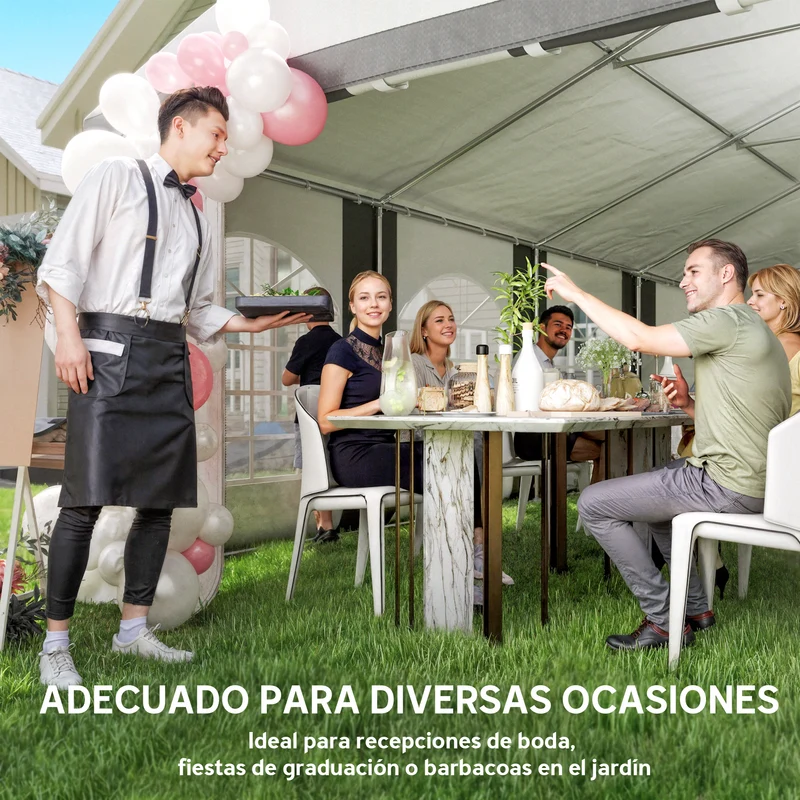 Outsunny Carpa para Fiesta 4x8 m, Carpa de Jardín con Paredes Laterales Extraíbles, Puertas y Ventanas, Impermeable, Anti-UV, Cenador Gazabo para Boda, Camping, Eventos, Exterior, Gris y Blanco