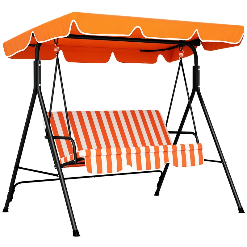Outsunny Columpio de Jardín Exterior de 3 Plazas, Balancín de Jardín Exterior con Techo Ajustable y Marco de Acero, para Balcón, Terraza, Patio, Carga 200 kg, 172x110x153 cm, Naranja