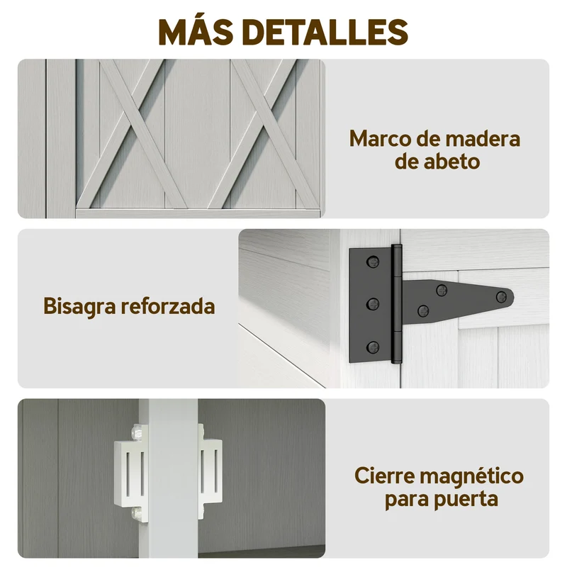 Outsunny Caseta de Jardín de Madera, 75x40x90 cm, Cobertizo Jardín Exterior, Armario para Almacenaje de Herramientas, con 4 Estantes, 2 Puertas y Techo de Acero Galvanizado, Gris