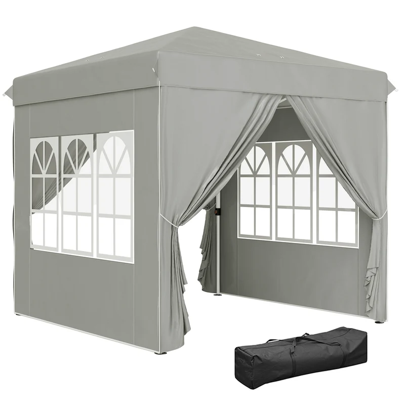 Outsunny Carpa Plegable Pop-up Gazebo 2,5x2,5 m Cenador Plegable con 4 Paredes Laterales Anti-UV y Bolsa de Transporte para Camping Fiestas, Gris