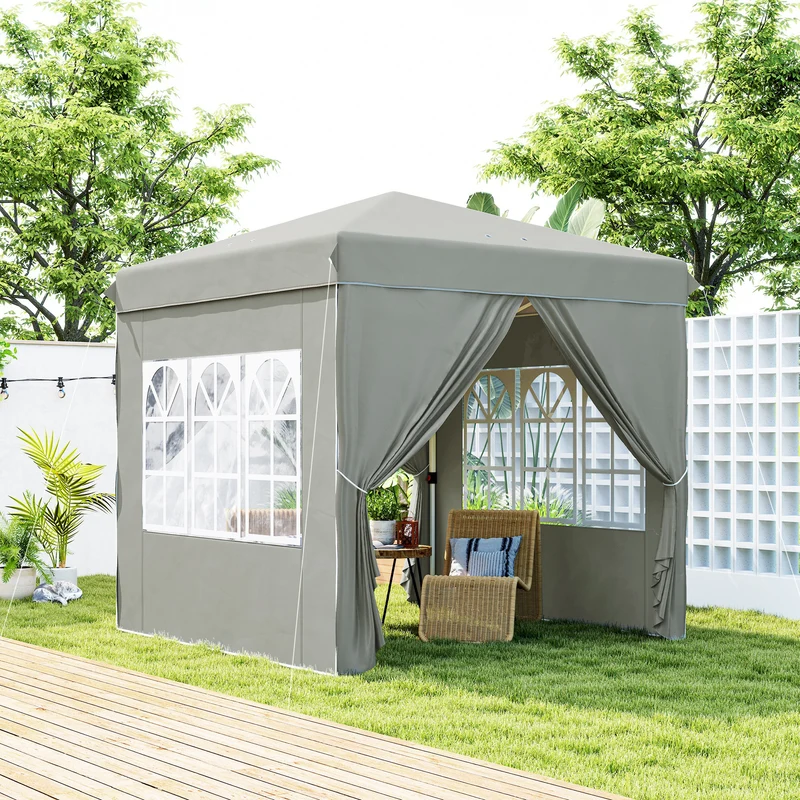 Outsunny Carpa Plegable Pop-up Gazebo 2,5x2,5 m Cenador Plegable con 4 Paredes Laterales Anti-UV y Bolsa de Transporte para Camping Fiestas, Gris