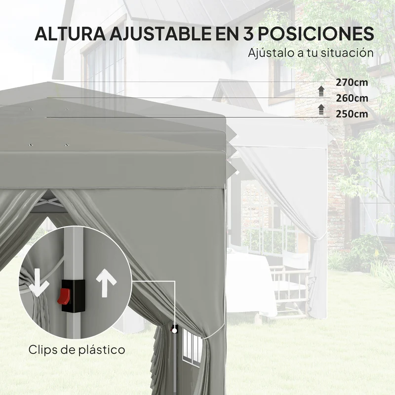 Outsunny Carpa Plegable Pop-up Gazebo 2,5x2,5 m Cenador Plegable con 4 Paredes Laterales Anti-UV y Bolsa de Transporte para Camping Fiestas, Gris