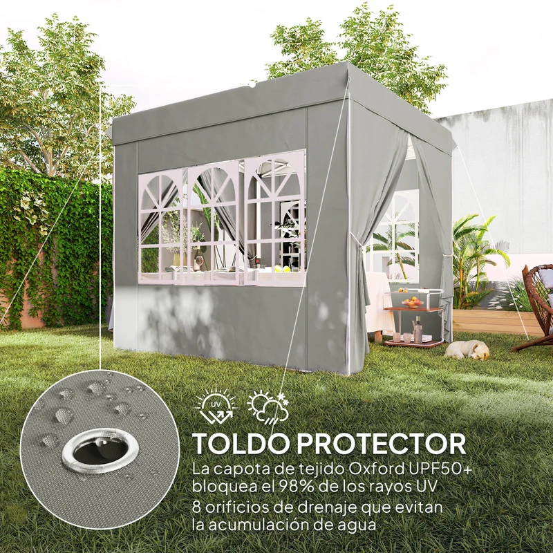 Outsunny Carpa Plegable Pop-up Gazebo 2,5x2,5 m Cenador Plegable con 4 Paredes Laterales Anti-UV y Bolsa de Transporte para Camping Fiestas, Gris