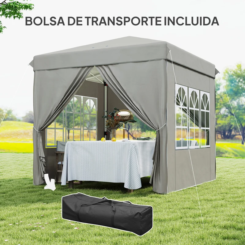 Outsunny Carpa Plegable Pop-up Gazebo 2,5x2,5 m Cenador Plegable con 4 Paredes Laterales Anti-UV y Bolsa de Transporte para Camping Fiestas, Gris