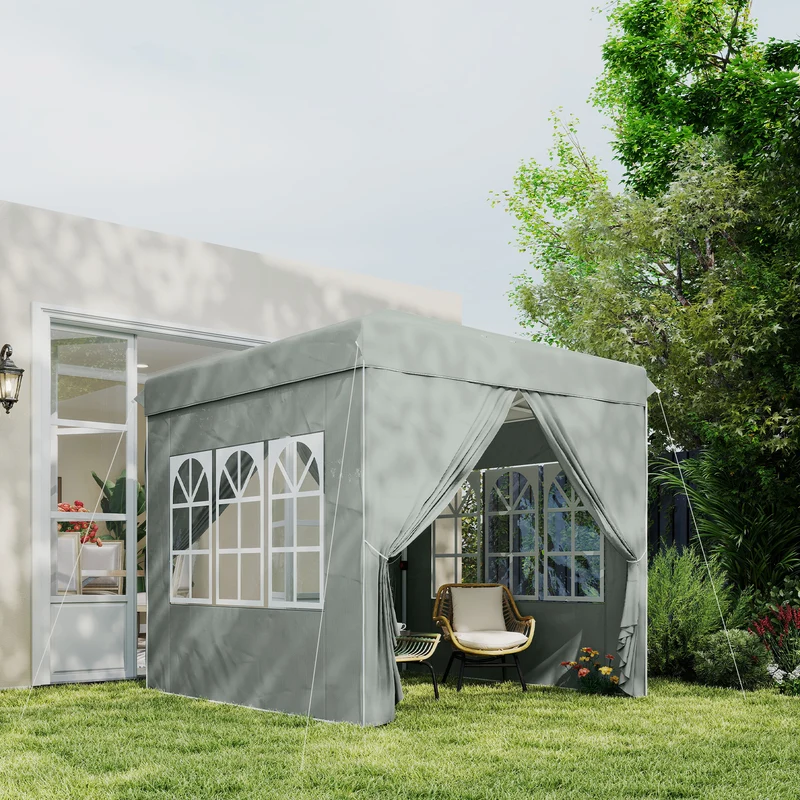 Outsunny Carpa Plegable Pop-up Gazebo 2,5x2,5 m Cenador Plegable con 4 Paredes Laterales Anti-UV y Bolsa de Transporte para Camping Fiestas, Gris