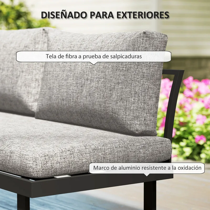 Outsunny Conjunto de Jardín Exterior de 3 Piezas, Sofá Exterior Seccional Resistente con 2 Sofás de 2 Plazas y Mesa de Centro Versátil, Estructura de Aluminio y Cojines, Gris Claro