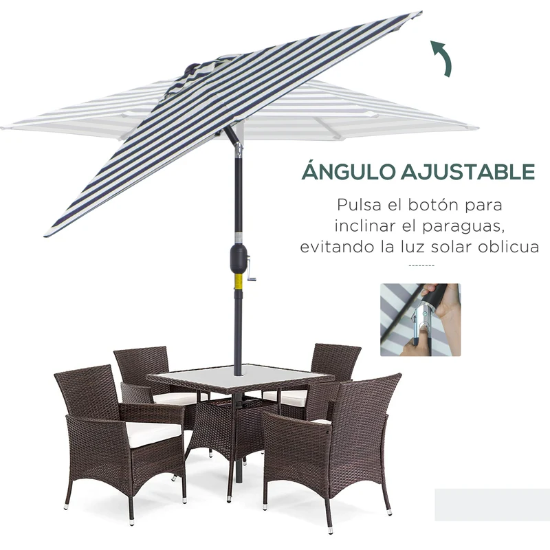 Outsunny Sombrilla Terraza Exterior, Ø230x216 cm, Sombrilla de Jardín con Ángulo Ajustable y Manivela, Impermeable, Parasol para Patio, Terraza, Azul y Blanco
