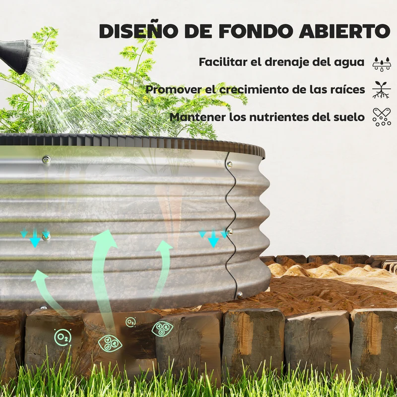 Outsunny Juego de 2 Jardineras Exterior Grandes de Acero Galvanizado, Huertos Urbanos, Maceteros Exterior Modular con Base Abierta para Plantas, Resistente a la Intemperie, 135x90x30 cm, Plateado