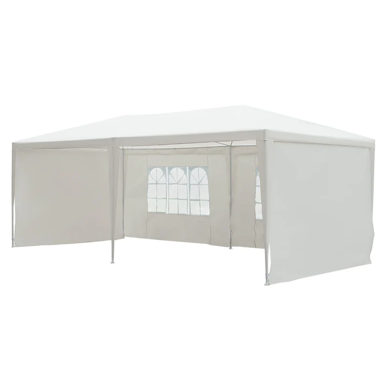 Outsunny Carpa de Jardín 6x3x2,5 m con 4 Paredes Laterales y 2 Ventanas Cenador Gazebo de Exterior Marco de Acero para Fiestas Eventos Bodas Blanco