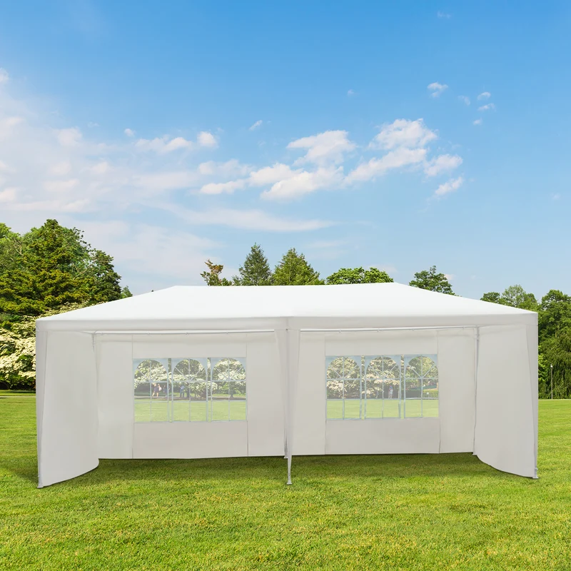 Outsunny Carpa de Jardín 6x3x2,5 m con 4 Paredes Laterales y 2 Ventanas Cenador Gazebo de Exterior Marco de Acero para Fiestas Eventos Bodas Blanco