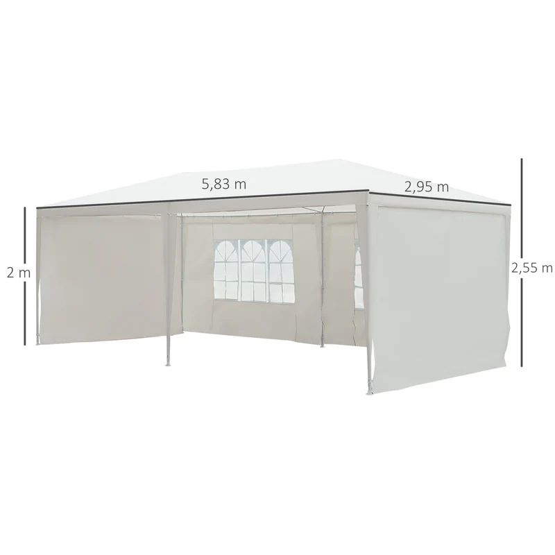 Outsunny Carpa de Jardín 6x3x2,5 m con 4 Paredes Laterales y 2 Ventanas Cenador Gazebo de Exterior Marco de Acero para Fiestas Eventos Bodas Blanco