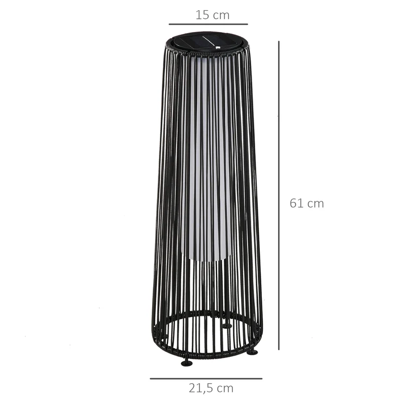 Outsunny Lámpara de Pie de Mimbre Ratán de Energía Solar con LED 0,8 W Interruptor de Control de Luz Automático Decoración para Exterior Ø21,5x61 cm Negro