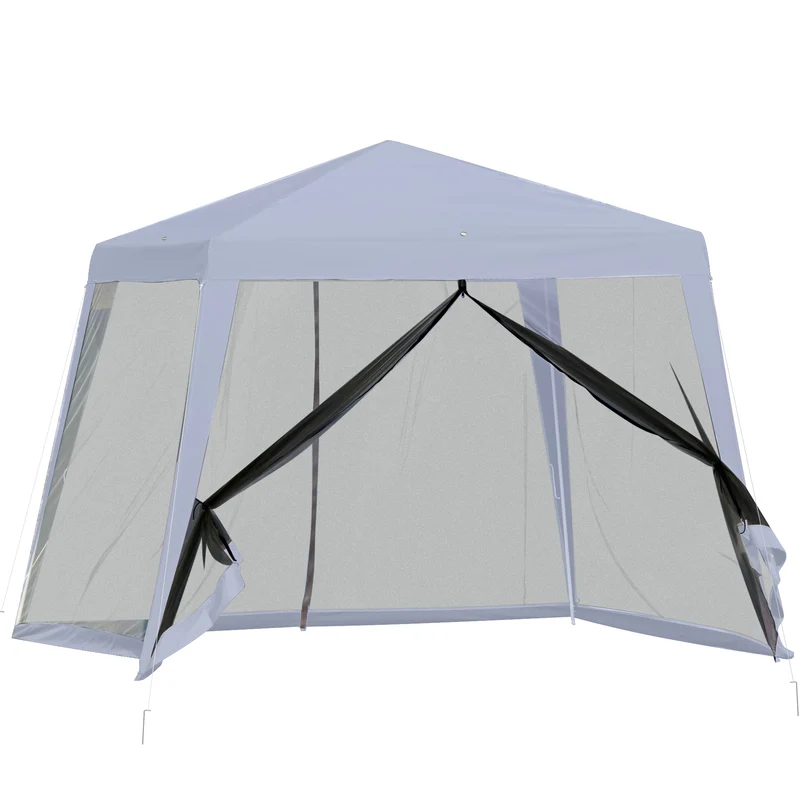 Outsunny Carpa de Jardín 3x3 m Cenador con 4 Partes Laterales Mosquitera con Cremallera Protección UV Impermeable para Patio Exterior Eventos Fiesta Gris