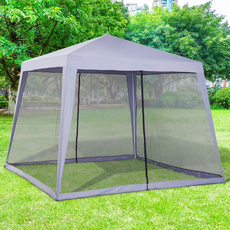 Outsunny Carpa de Jardín 3x3 m Cenador con 4 Partes Laterales Mosquitera con Cremallera Protección UV Impermeable para Patio Exterior Eventos Fiesta Gris